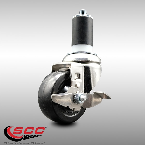 3 Inch 316SS Hard Rubber Swivel 1-1/2 Inch Expanding Stem Caster with Brake SCC